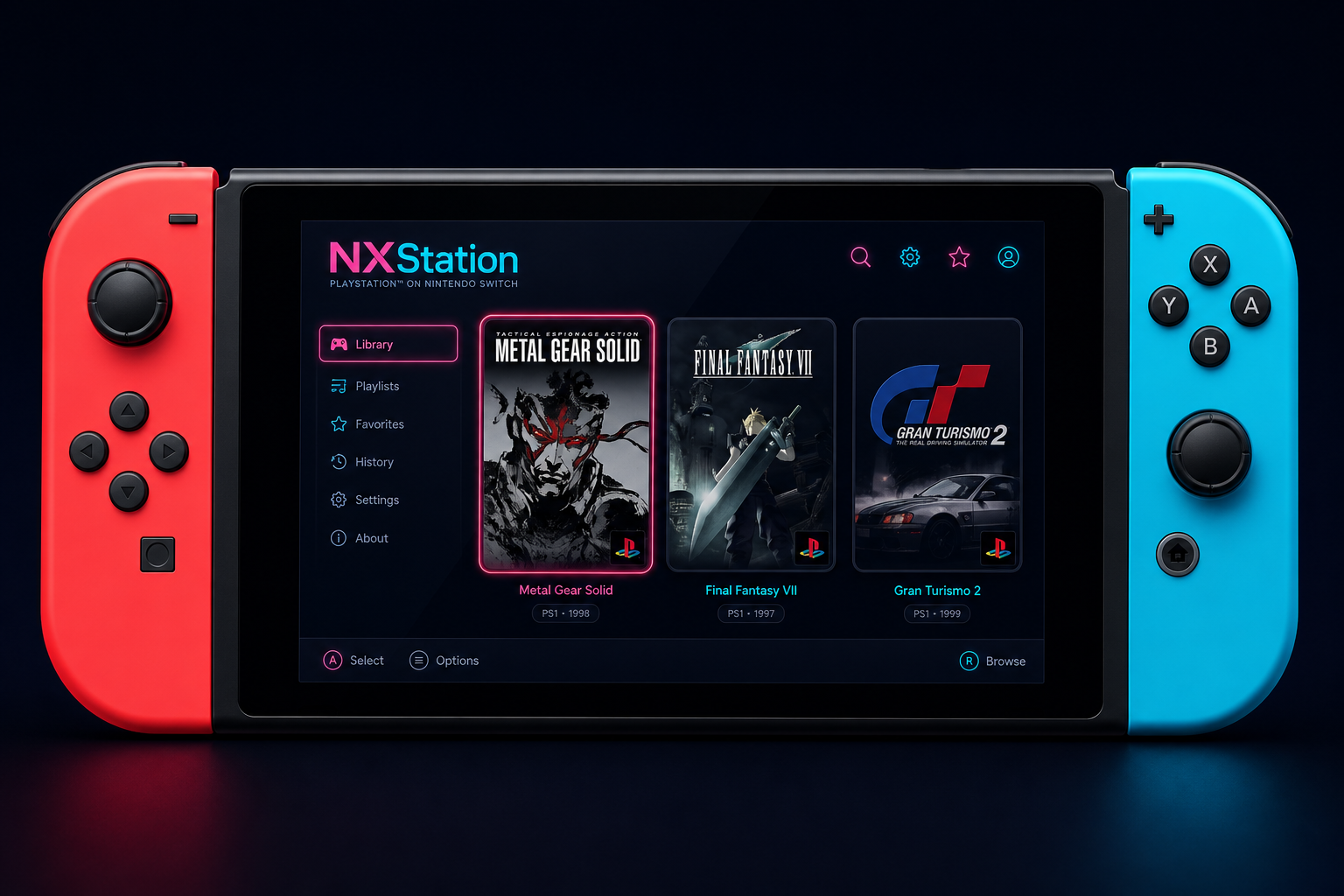 NXStation UI preview on Nintendo Switch